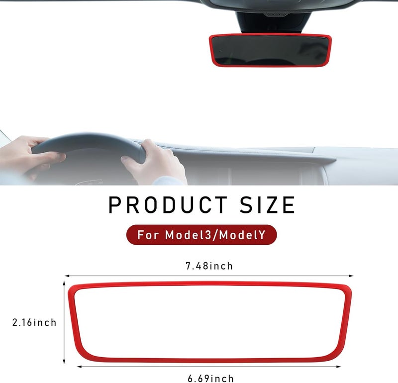 Wevdn Rear View Mirror Protector Frame, Silicone Car RearView Mirror Cover Compatible with Model 3 and Y, Auto Interior Decoration Gifts, Car Accessories (Red) - Image 2